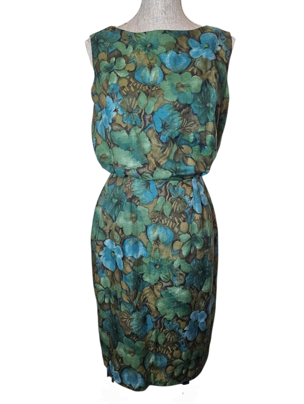 Vintage 60s Joseph Ribkoff Dress Size M Floral Green Mid Century Made in Canada